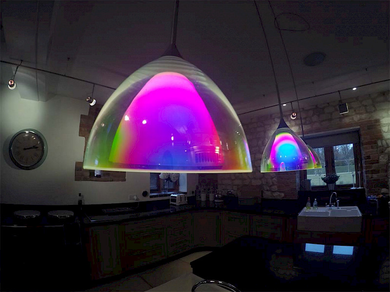 multi colour lighting in kitchen