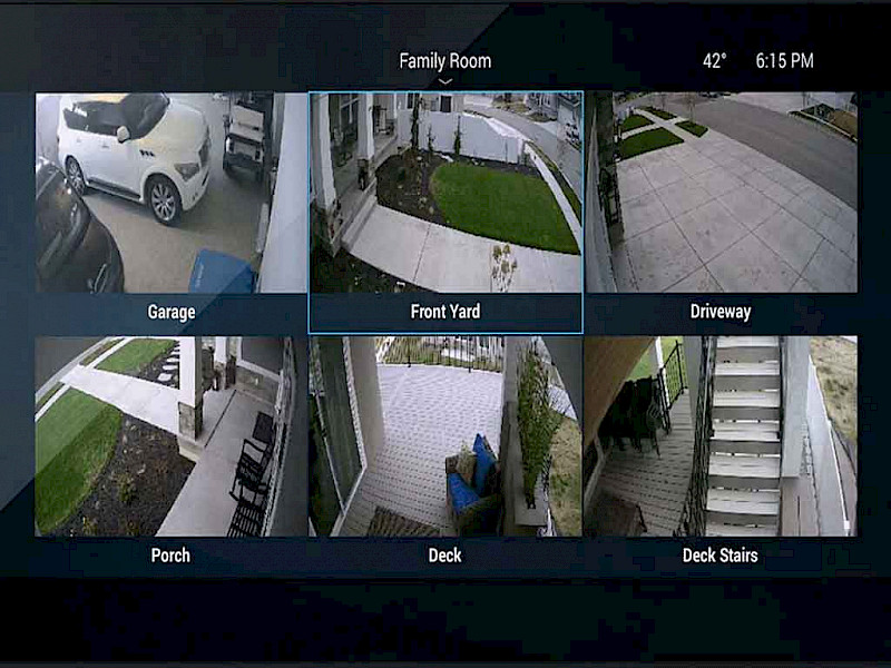 Home CCTV monitoring showing 6 rooms