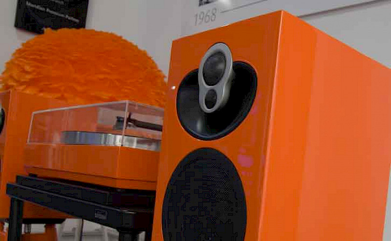 close up linn 109 speaker in orange