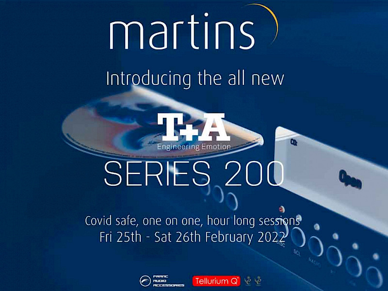 T+A event poster, blue with pic of mp200 on the front
