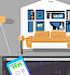 image with yellow sofa and smart phone showing apps