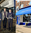 Ted with Bob and Allen presenting an award shaped in the number 45, the other image is the front of Martins Hi-Fi shop on Ber Street Norwich